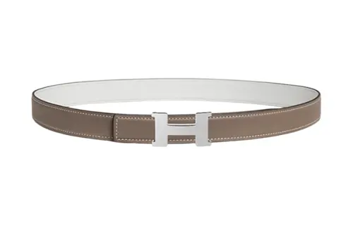 HERMES Mini Constance Palladium Plated Metal, Calfskin Leather Belts Men's Width 2.4cm