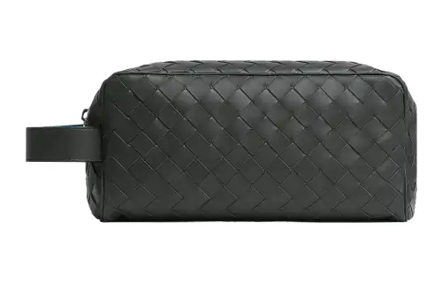 Bottega Veneta Cow Leather Clutch Travel Bag Men's Stone Gray & Deep Sea Blue
