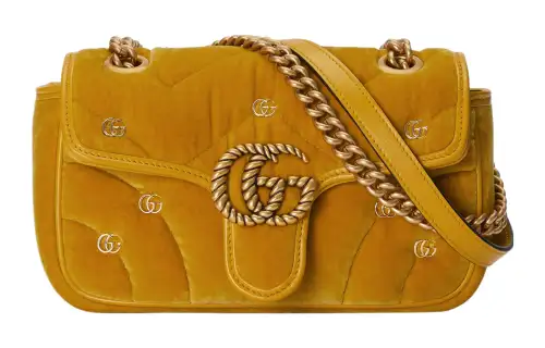 GUCCI GG Marmont Velvet Crossbody Bag, Shoulder Bag Small Women's Dark Yellow