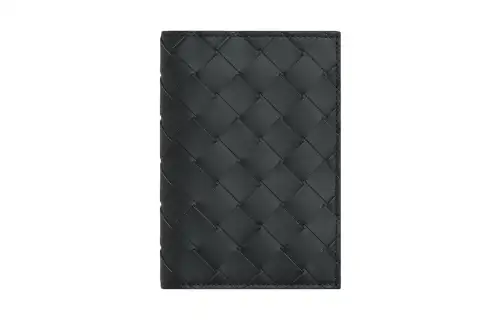 Bottega Veneta Calfskin Passport Holder Men's Stone Gray & Deep Sea Blue