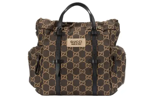 GUCCI GG Polyester Recycled Polyester Tote Bag, Shopping Bag, Handbag Medium Men's Ebony & Beige