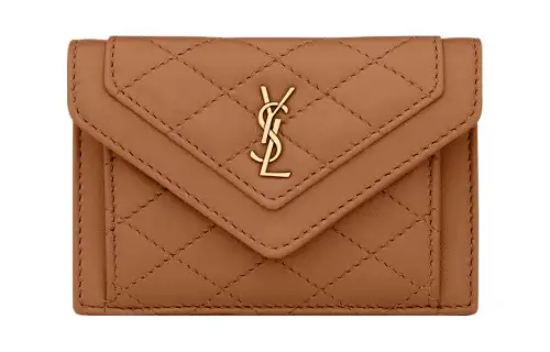SAINT LAURENT GABY Lambskin Card Holder Women's Ginger Brown