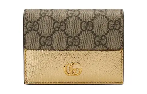 GUCCI GG Marmont Canvas With Leather Card Holder Regular Women's Gold & Brown