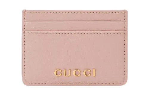 GUCCI Leather Card Holder Women's Light Pink