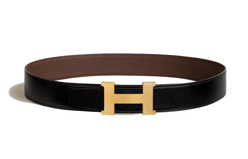 HERMES Constance Metal H Style Smooth Buckle Leather Belts Men's Brown Width 3.8cm