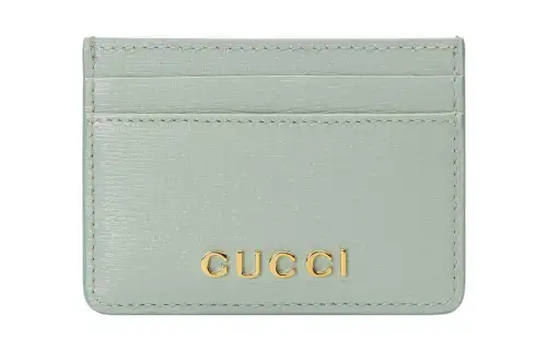 GUCCI Leather Card Holder Women's Light Green