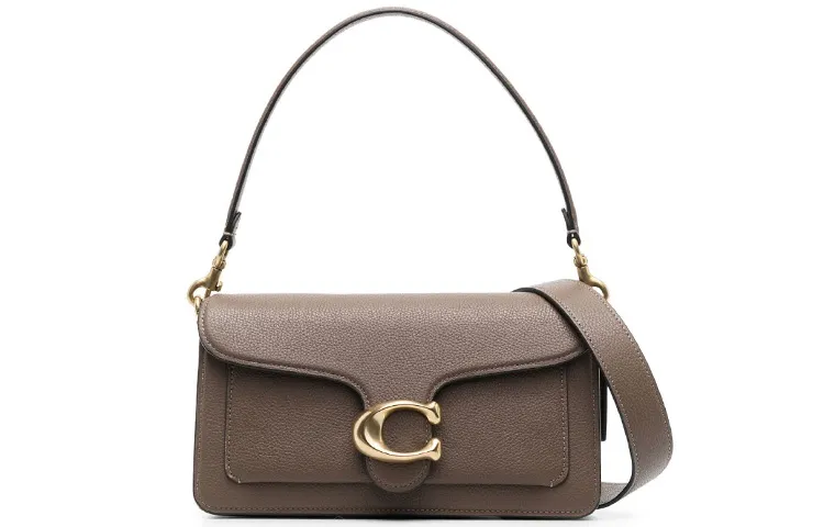 COACH Tabby Polished Textured Leather Handbag, Shoulder Bag Medium Women's Dark Brown