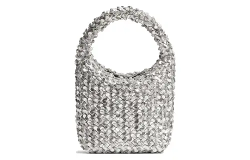 Bottega Veneta Cabat Lambskin Bucket Bag Handbag Small Women's Silver