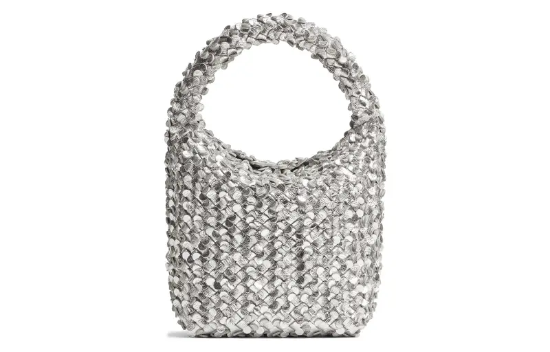 Bottega Veneta Cabat Lambskin Bucket Bag Handbag Small Women's Silver
