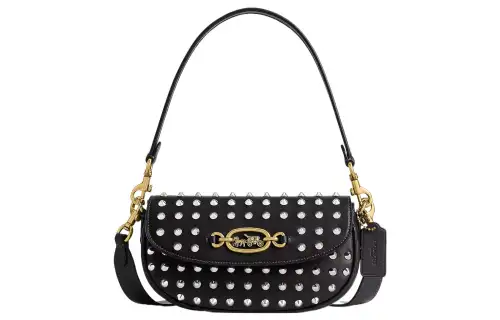 COACH Zip Shoulder Bag Glove Tanned Leather Saddle Bag Handbag, Shoulder Bag Medium Women's Black