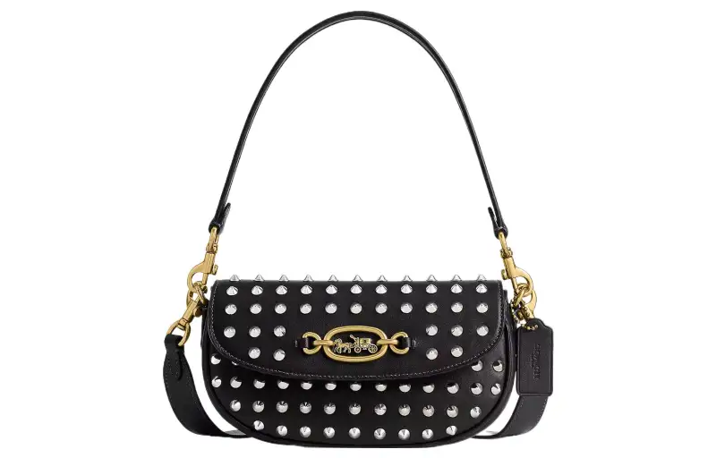 COACH Zip Shoulder Bag Glove Tanned Leather Saddle Bag Handbag, Shoulder Bag Medium Women's Black