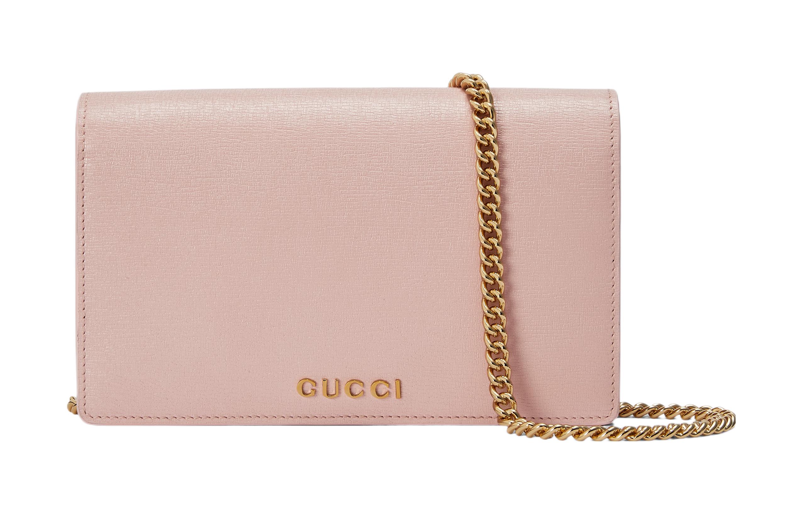 Женская сумка Gucci Кожаный клатч на цепочке (розовая)