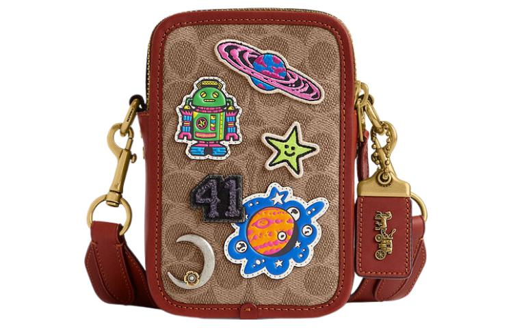 COACH Mint X Serf Collaboration Rogue Canvas With Leather Crossbody Bags Mini Men's Tan & Rusty Red