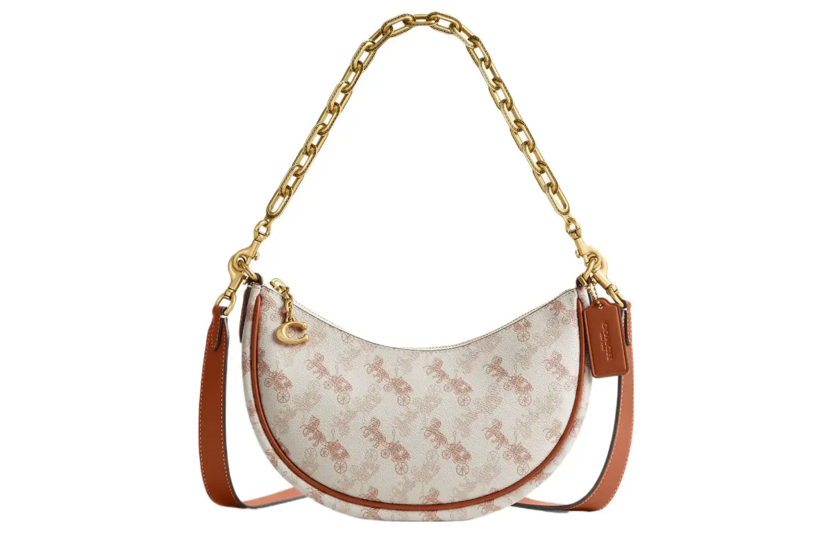 COACH Mira Coated Canvas With Calfskin Crossbody Bag, Shoulder Bag Medium Women's Chalk Polished Amber