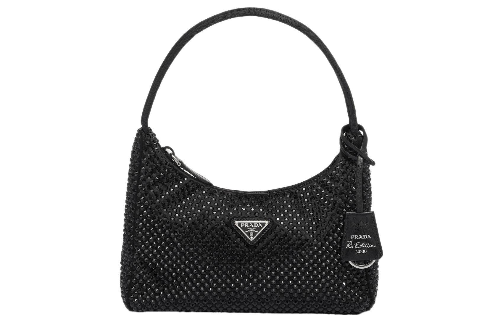 PRADA Satin Fabric Hobo Bag, Handbag, Shoulder Bag Mini Women's Black