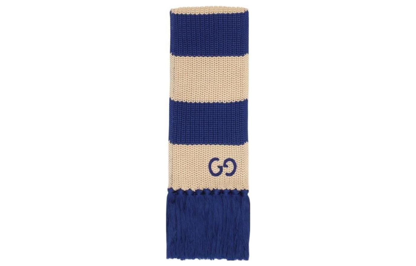 GUCCI Silk, Modal Knit Scarves Unisex Blue/Khaki