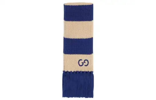 GUCCI Silk, Modal Knit Scarves Unisex Blue/Khaki