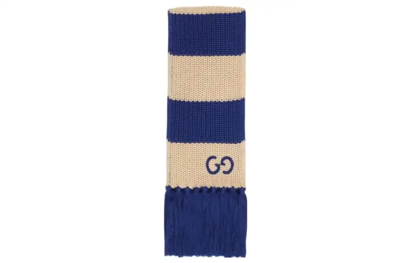 GUCCI Silk, Modal Knit Scarves Unisex Blue/Khaki
