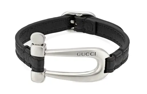 GUCCI 925 Sterling Silver, Leather Wristbands Unisex Black