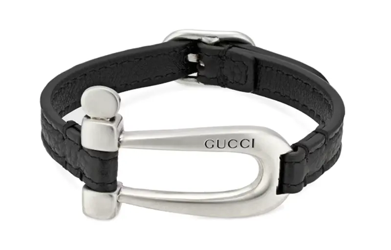 GUCCI 925 Sterling Silver, Leather Wristbands Unisex Black