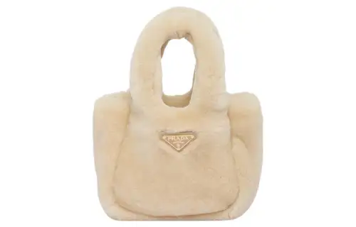 PRADA Shearling Handbag Mini Women's Natural