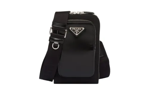 PRADA Fabric With Leather One Shoulder Crossbody Cell Phone Pouch Regular Men's Black