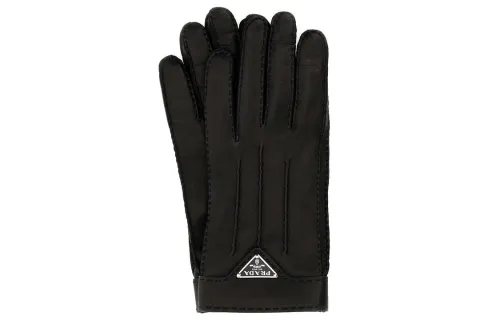 PRADA Enamel logo Leather Gloves