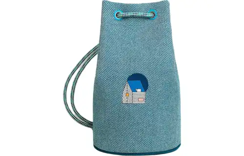 HERMES Patterned Print Canvas Clutch Canvas Bag Storage Bag Women's Blue
