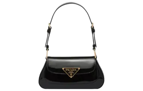 PRADA Patent Leather Shoulder Bag Women's Black