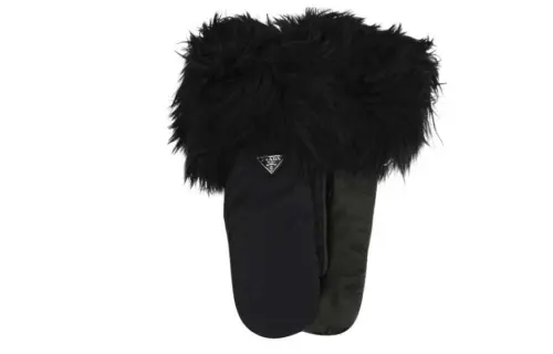 Prada Logo Plaque Fax Fur Gloves