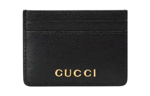 GUCCI Leather Card Holder Regular Women's Black