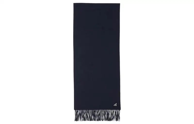 Prada Triangle Logo Plaque Fringed Scarf