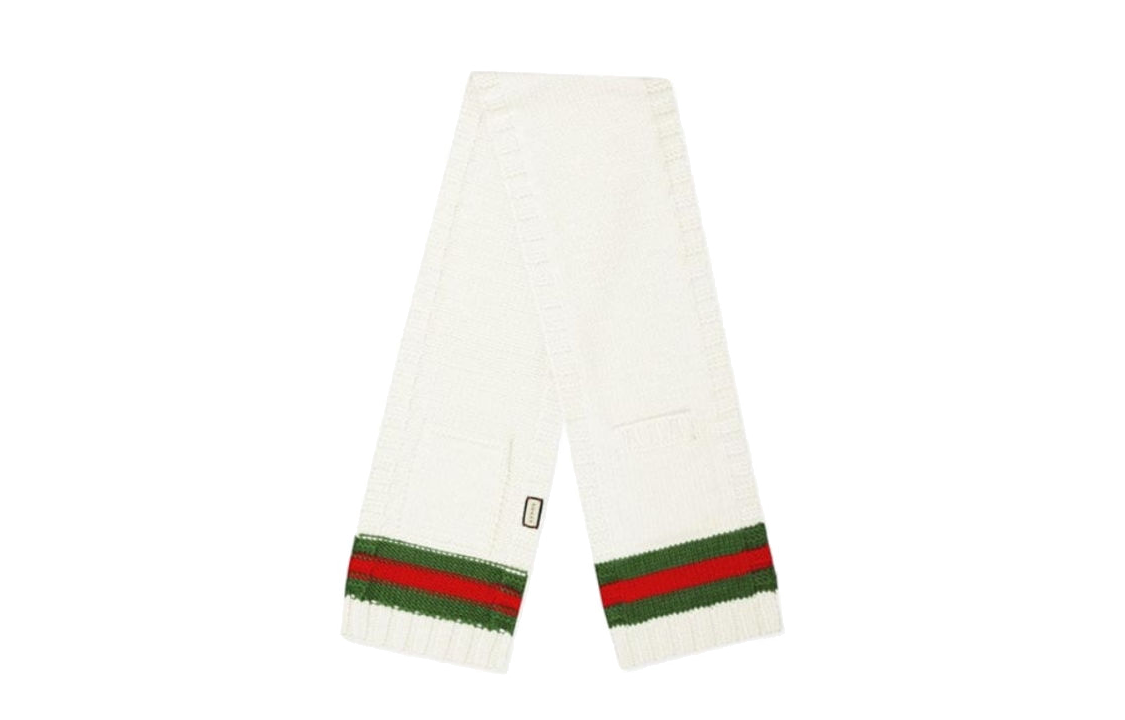GUCCI Thermal Wool Knit Scarves Unisex White