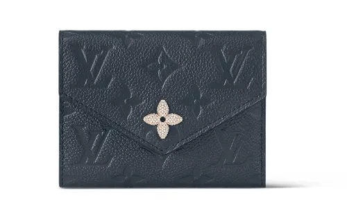 LOUIS VUITTON Victorine Empreinte Leather Victoria Wallet Regular Women's Marine Blue