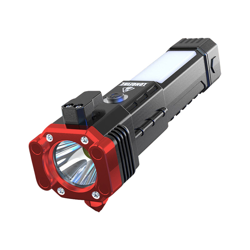 Aituo outdoor lighting flashlight USB direct charging for daily use with car safety hammer multi-function power bank work light emergency firefighting self-rescue broken window self-defense portable ABS