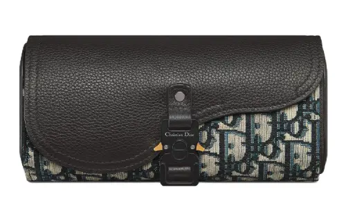DIOR Oblique Printed Fabric & Black Grain Cow Leather Storage Bag Men's Beige & Black