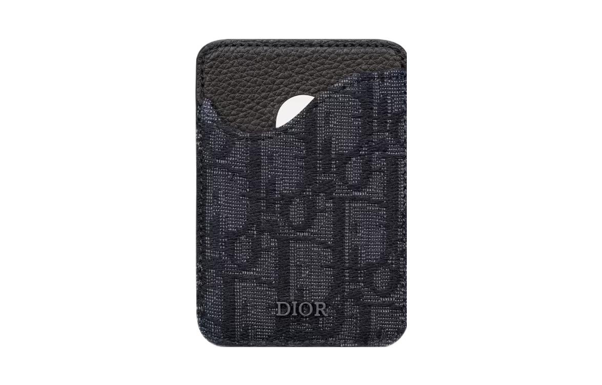 DIOR Dior embossed logo Oblique printed fabric grained cowhide card holder men's black