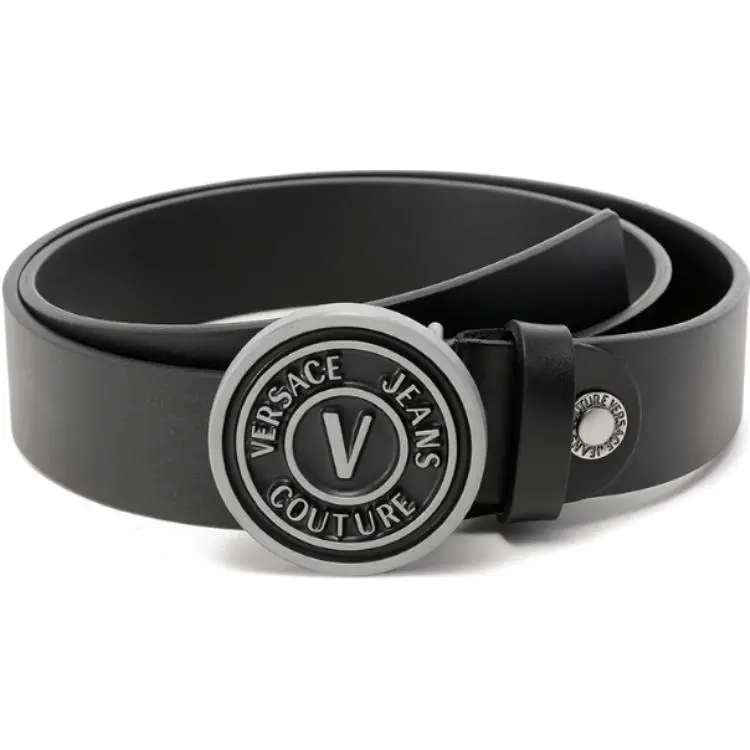 VERSACE JEANS COUTURE Buckle Vintage Trimmable Cow Leather Belts Men's Black Gray 3.5cm