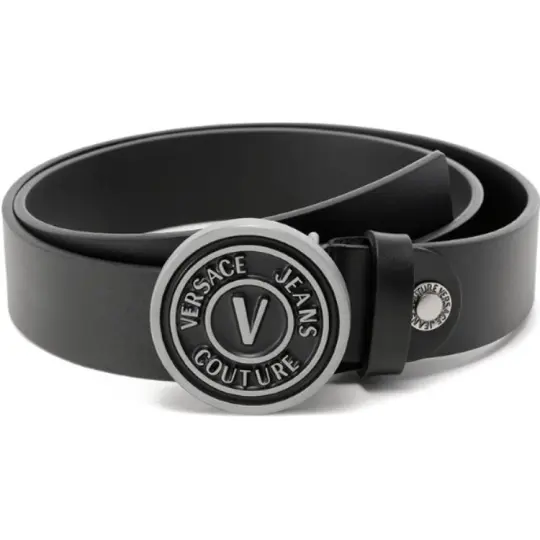 VERSACE JEANS COUTURE Buckle Vintage Trimmable Cow Leather Belts Men's Black Gray 3.5cm