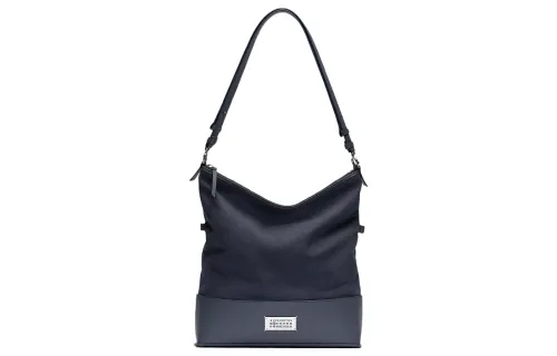 Maison Margiela 5AC Fabric With Grain Leather Hobo Bag, Crescent Bag, Handheld Shoulder Bag Women's Gray Blue