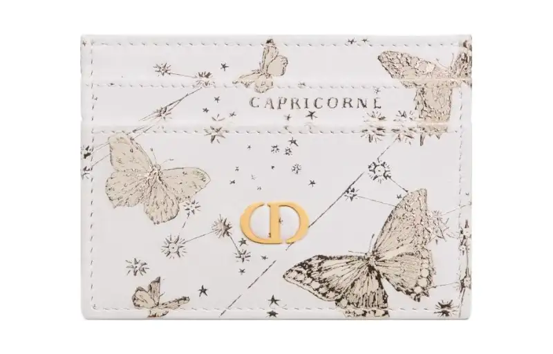 DIOR Caro Cow Leather Card Holder Women's White