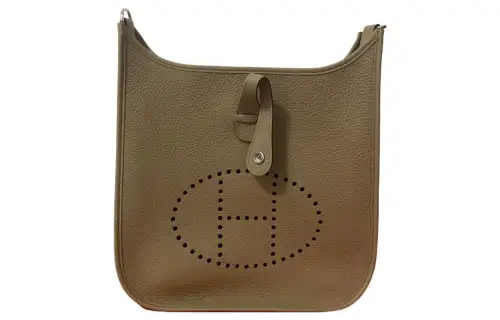 HERMES Evelyne Clemence Bullock Leather Crossbody Bag, Shoulder Bag 29 Women's 80 Gris Perle Pearl Gray