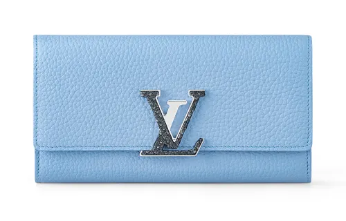 LOUIS VUITTON Capucines Taurillon Leather With Python Skin Trim Wallet Regular Women's Blue