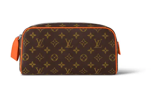 LOUIS VUITTON Dopp Kit Coated Canvas With Leather Trim Toiletry Bag Regular Men's Brown & Orange