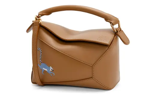 LOEWE Suna Fujita Collaboration Puzzle Satin Cow Leather Shoulder Bag, Crossbody Bag, Handbag Mini Women's Oak Brown