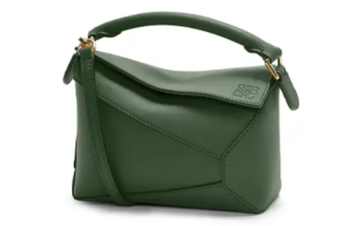 LOEWE Puzzle Cow Leather Handbag, Shoulder Bag, Crossbody Bag Mini Women's Dark Green