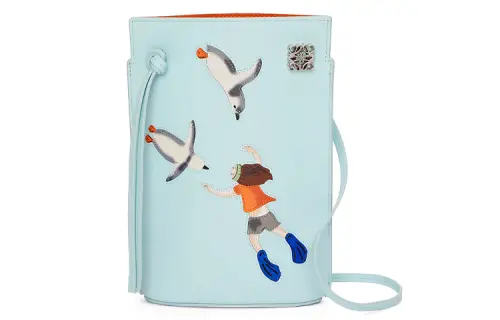 LOEWE Suna Fujita Collaboration Satin Cow Leather Shoulder Bag, Crossbody Bag Regular Women's Iceberg Blue