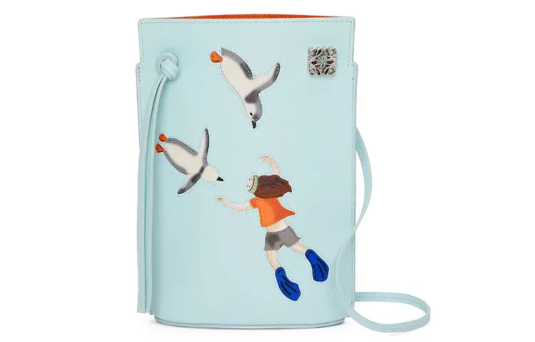 LOEWE Suna Fujita Collaboration Satin Cow Leather Shoulder Bag, Crossbody Bag Regular Women's Iceberg Blue