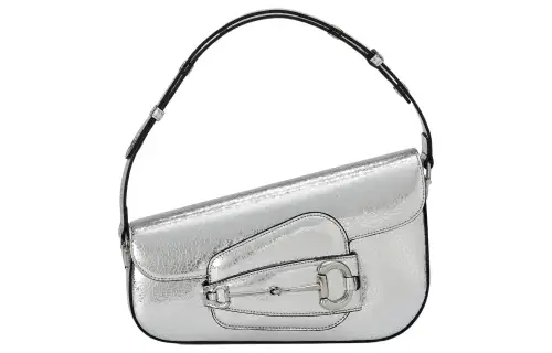 GUCCI Horsebit 1955 Crackle Leather Handbag, Shoulder Bag Women's Silver