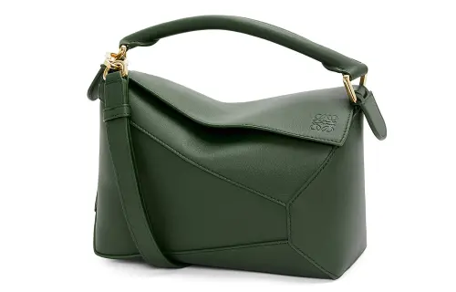 LOEWE Puzzle Cow Leather Shoulder Bag, Crossbody Bag, Handbag Small Women's Dark Green